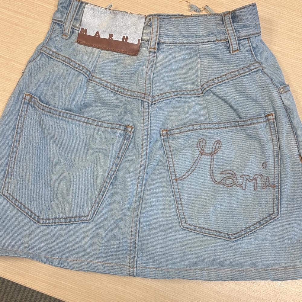 Marni Light Blue Embroidered Denim Mini Skirt